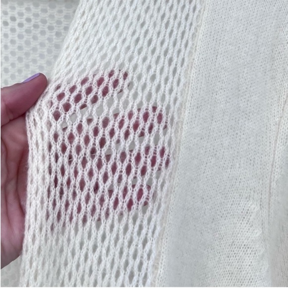 100% Cashmere Ivory Subtle Luxury Open Front Perforated Cardigan size S/M - Picture 4 of 9